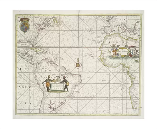 Chart of the Western (now Atlantic) Ocean with rhumb lines by Jeremiah Seller, 1705