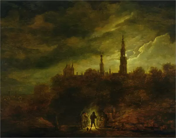 Moonlight Landscape (oil on panel)