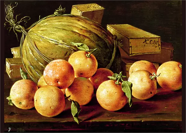 Still Life of Oranges, Melons and Boxes of Sweets (oil on canvas)