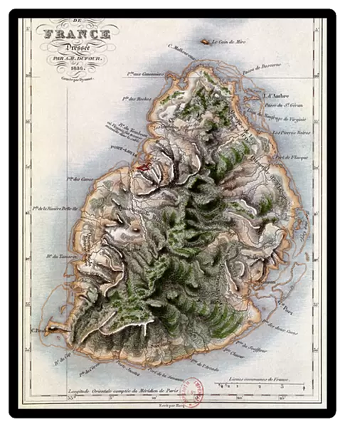 Map of Mauritius, illustration from Paul et Virginie by Henri Bernardin de Saint-Pierre