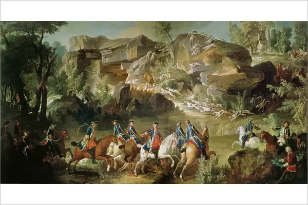 Hunting in the Forest of Fontainebleau at Franchard (oil on canvas)