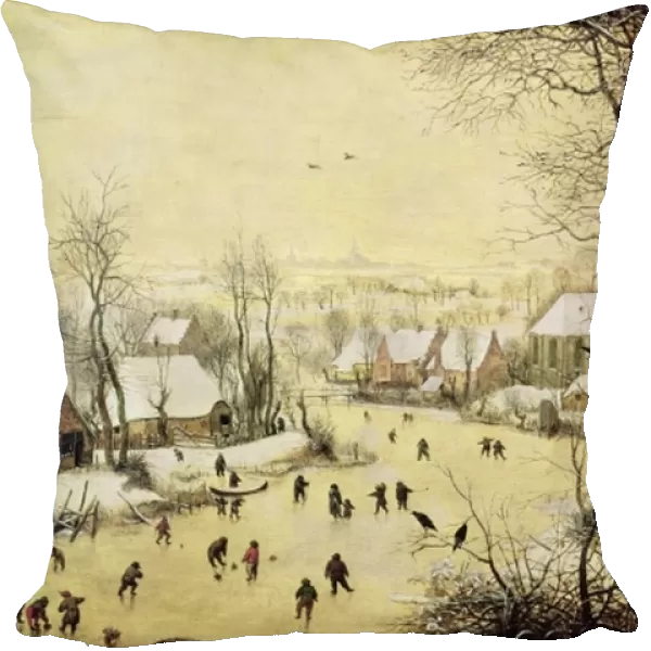 Winter Landscape with Skaters and a Bird Trap, 1565 (oil on panel)