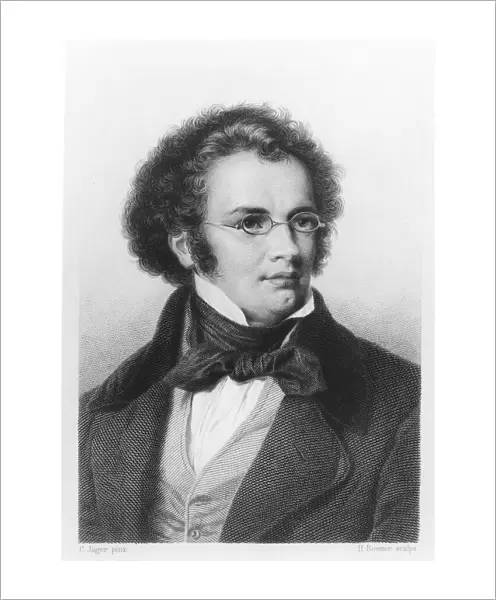 Portrait of Franz Schubert (1797-1828) engraved by H. Roemer (engraving) (b  /  w photo)