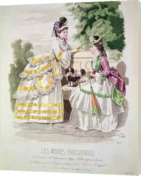 Female fashions, from Les Modes Parisiennes 1870 (coloured engraving)