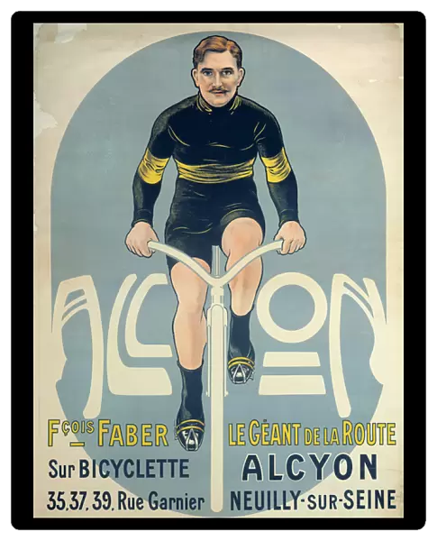 Poster depicting Francois Faber (d. 1915) on his Alcyon bicycle (colour litho)