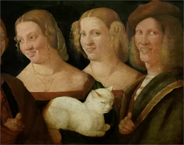 Four People Laughing at the Sight of a Cat (oil on canvas)