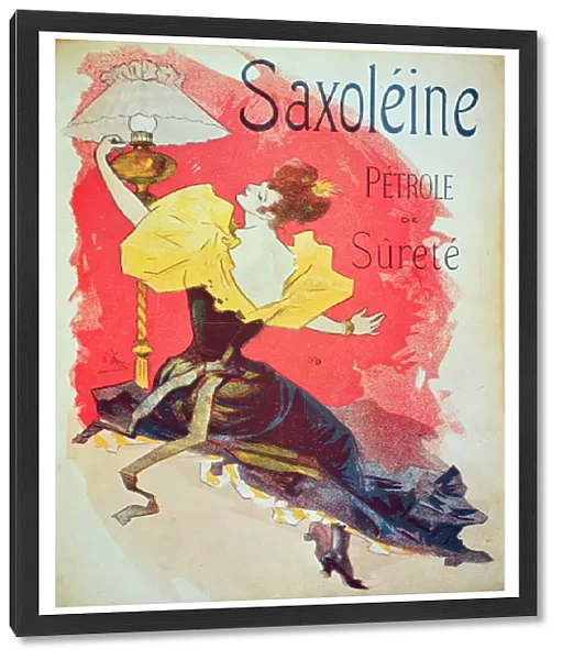 Poster advertising Saxoleine, safety lamp oil (coloured engraving)