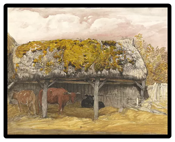 A Cow Lodge with a Mossy Roof, c. 1829 (pen & ink with w  /  c and gouache on paper)