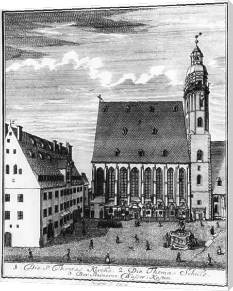 St. Thomas Church and School in Leipzig, 1723 (engraving) (b  /  w photo)