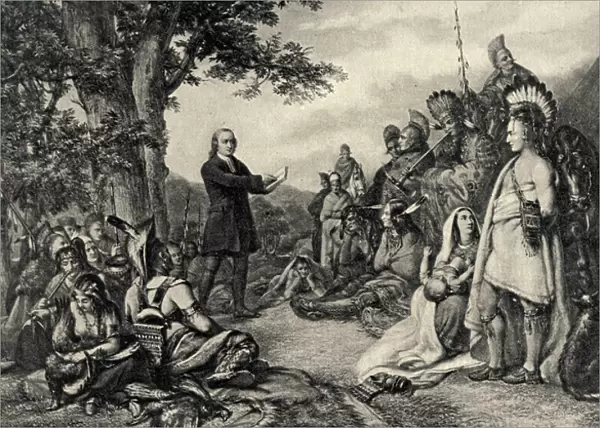 John Wesley preaching to the Indians in Georgia in 1736 (engraving)