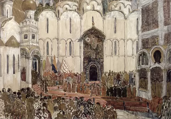 A Square in the Moscow Kremlin, stage design for the Prologue, Scene 2
