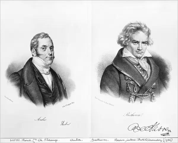Esprit Auber (1782-1871) and Ludwig van Beethoven (1770-1827) (litho) (b  /  w photo)