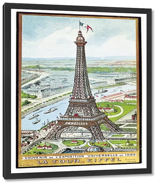 Postcard depicting the Eiffel Tower at the Exposition Universelle, 1889 (colour litho)
