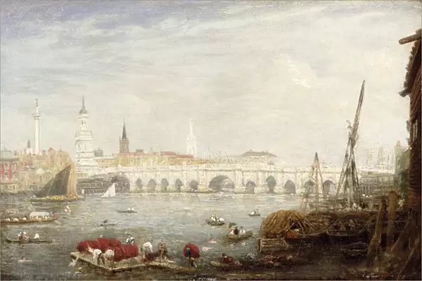 The Monument and London Bridge, c. 1820-80 (oil on panel)