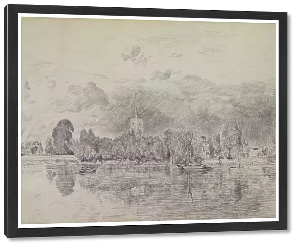 Fulham church from across the River, 1818 (graphite on paper)