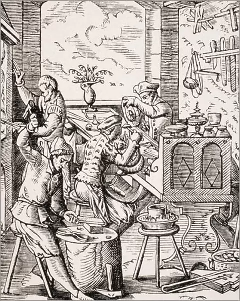 Goldsmith, reproduction of a woodcut by Jost Amman (1539-91) from Le Moyen Age