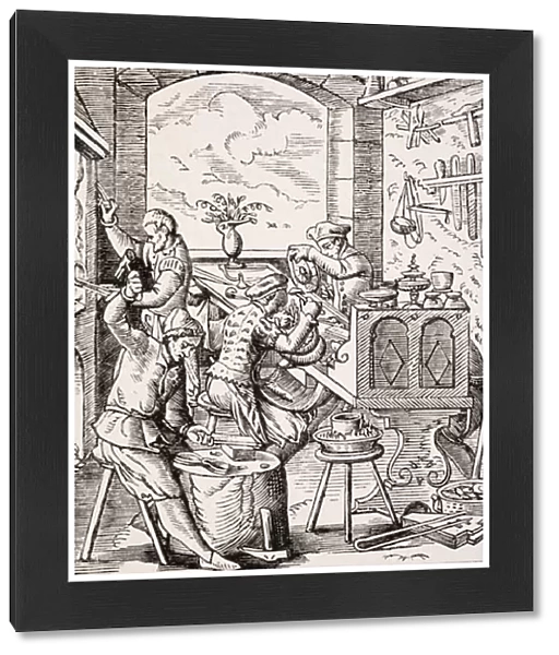 Goldsmith, reproduction of a woodcut by Jost Amman (1539-91) from Le Moyen Age