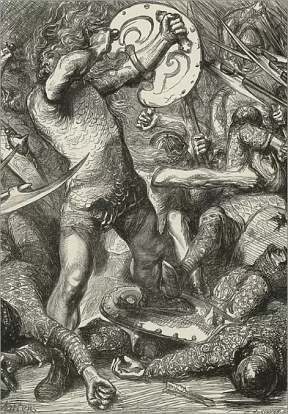 Hereward cutting his way through the Norman host (engraving)