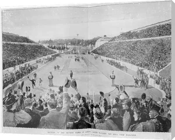 Revival of the Olympic Games in Athens: Loues winning the race from Marathon, 10th April 1896