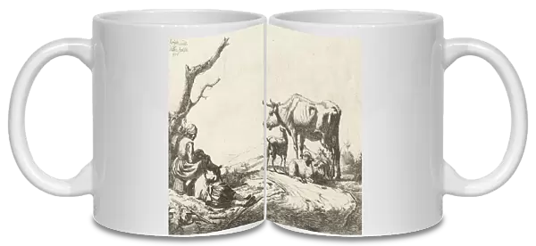 Shepherd and shepherdess with cattle, 1653 (etching)