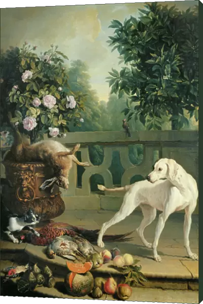 Animals, flowers and fruits (oil on canvas)
