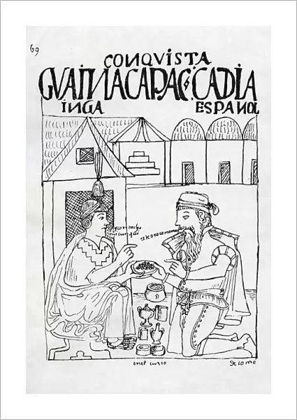 An Inca asks a Spaniard what he eats, he replies Gold (woodcut)