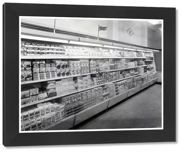 Cake and pudding mixture aisle, Woolworths store, 1956 (b  /  w photo)