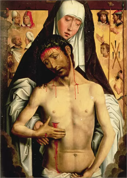 The Man of Sorrows in the Arms of the Virgin (oil on panel)