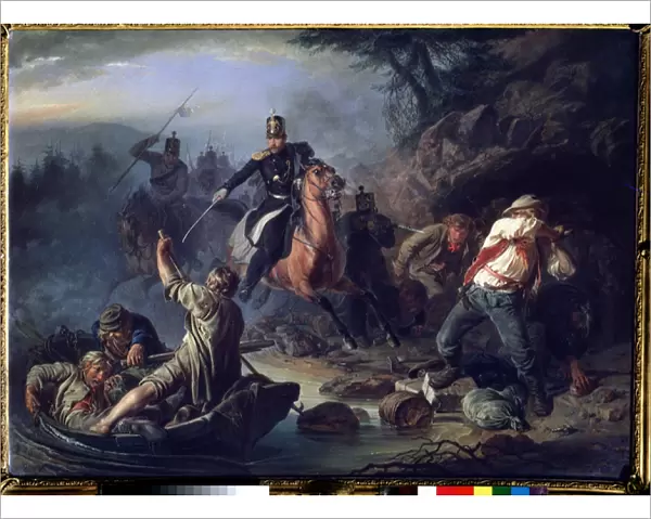 A skirmish with smugglers from Finland, 1853 (oil on canvas)