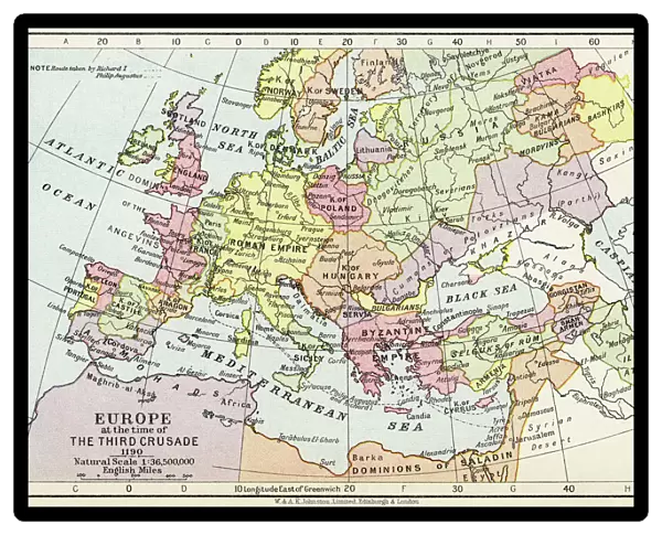 Map of Europe at the time of the Third Crusade, 1190, from Historical Atlas