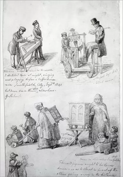 Musicians on the streets of London, 1841-43 (pencil on paper)
