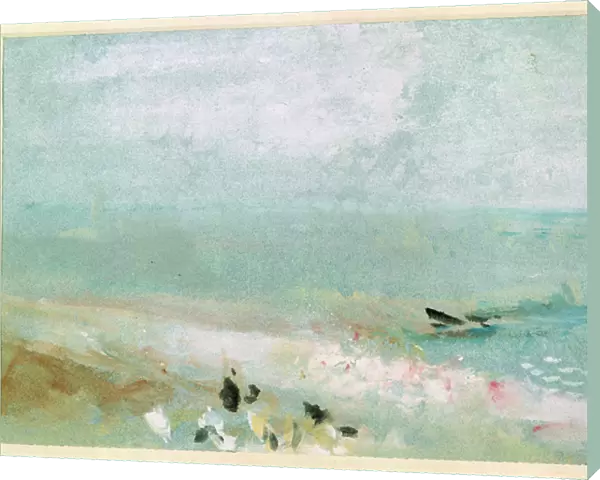 Beach with figures and a jetty. c. 1830 (w  /  c & gouache)