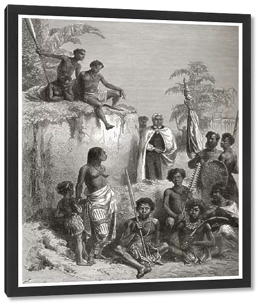 Hawaiian King Kamehameha I and his warriors, illustration from The World in the Hands