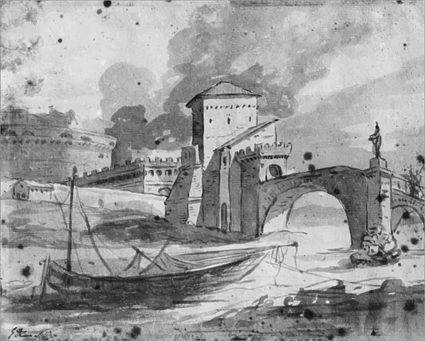 View of the Tiber near the bridge and the castle Sant Angelo in Rome, c. 1775-80
