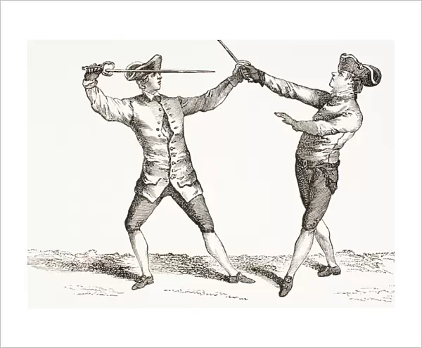 A swordsman in position to thrust after grasping his opponents sword or sword hand