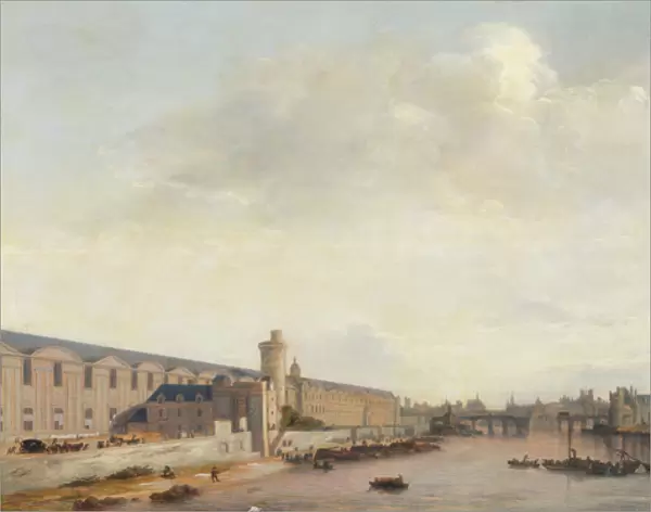 The Louvre Grande Galerie, view of Paris from the Barbier bridge, c. 1640 (oil on wood)