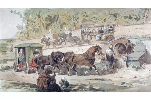 17th Century Transport Scene, 1886 (colour litho)