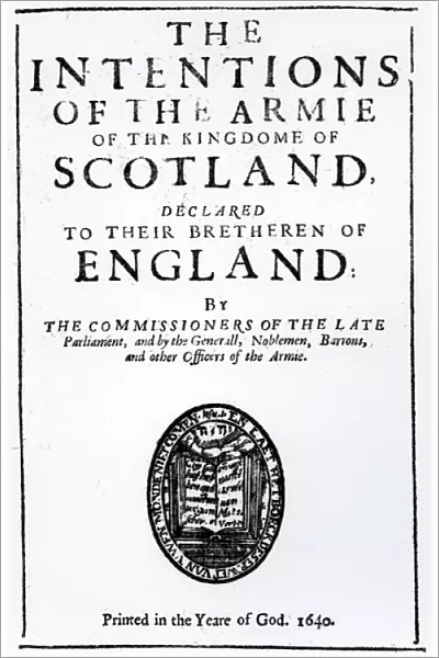 Title Page for The Intentions of the Armie of the Kingdome of Scotland
