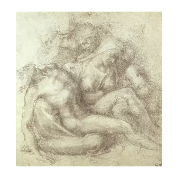 Figures Study for the Lamentation Over the Dead Christ, 1530 (black chalk on paper)