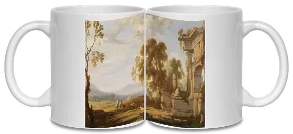 Landscape with ruins (oil on canvas)