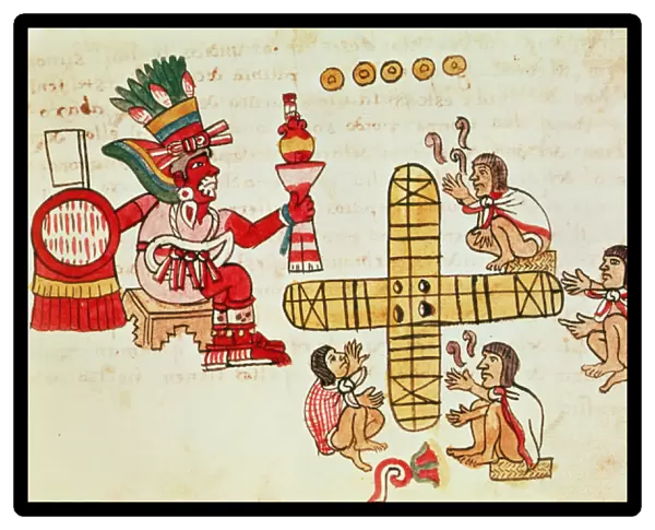 Gambling Patoli and the god, Xochipilli, from Codex Magliabechiano (vellum)