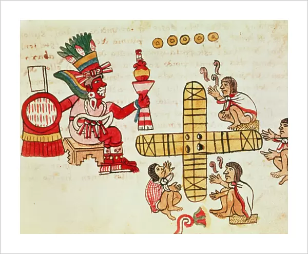Gambling Patoli and the god, Xochipilli, from Codex Magliabechiano (vellum)