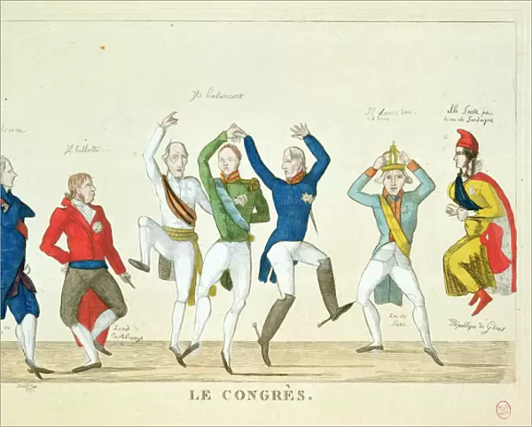 Satirical cartoon depicting the key protagonists in a dance at the Congress of Vienna in 1815