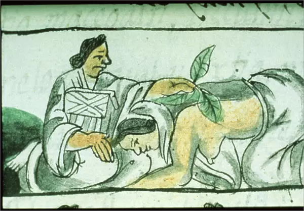 Ms Palat. 218-220 Book IX Aztec midwife administering herbs to a woman after childbirth