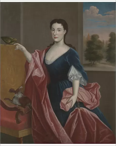 A Hudson Valley Lady with Dog and Parrot, c. 1720-30 (oil on canvas)