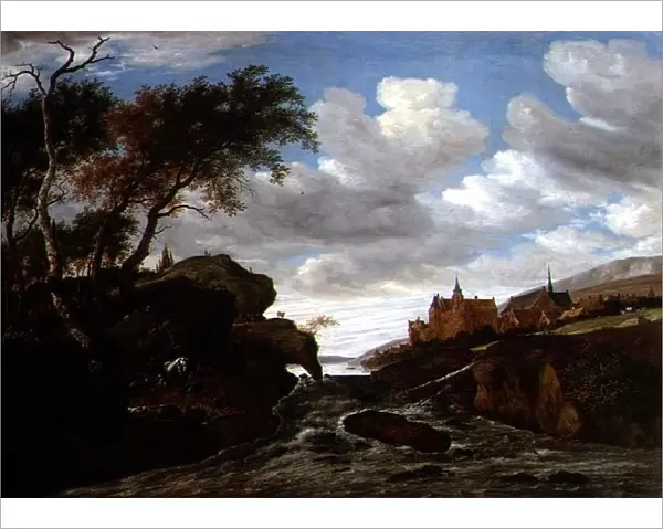 Rocky Landscape with a Waterfall, 1665 (oil on canvas)