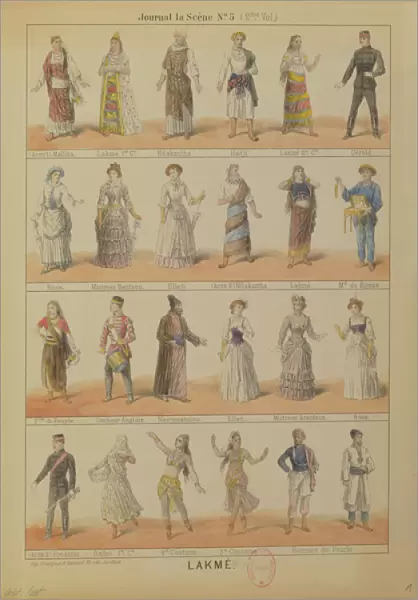 Cast of characters from the opera Lakme by Leo Delibes (1861-91) (colour litho)