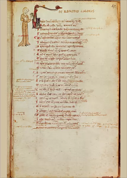 Ms 19 fol. 47 Page of text with a historiated initial, from L Art d Aimer by Ovid
