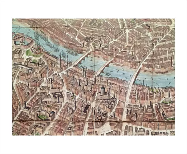 Plan of London looking towards Southwark (hand-coloured engraving)