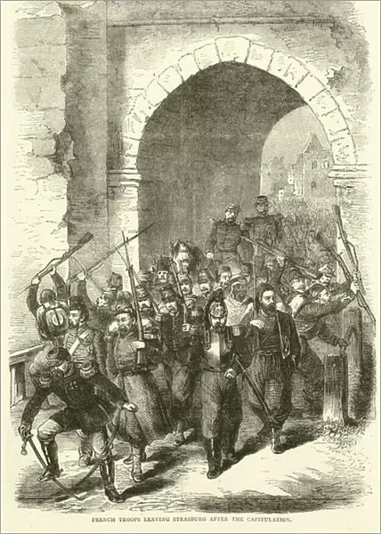 French troops leaving Strasburg after the capitulation, September 1870 (engraving)